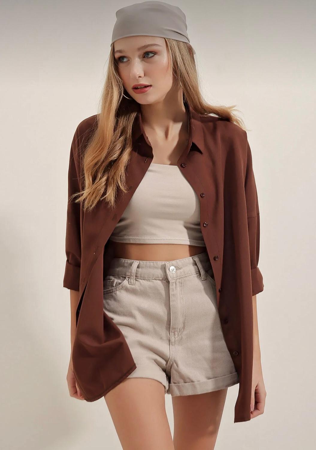 Oversize Gömlek Kahverengi