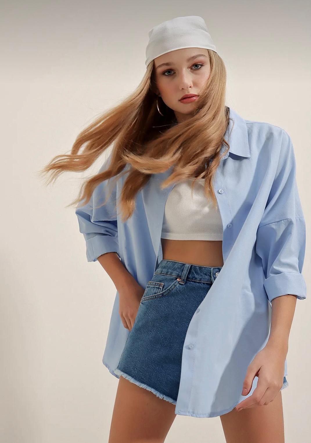 Oversize Gömlek Açık Mavi