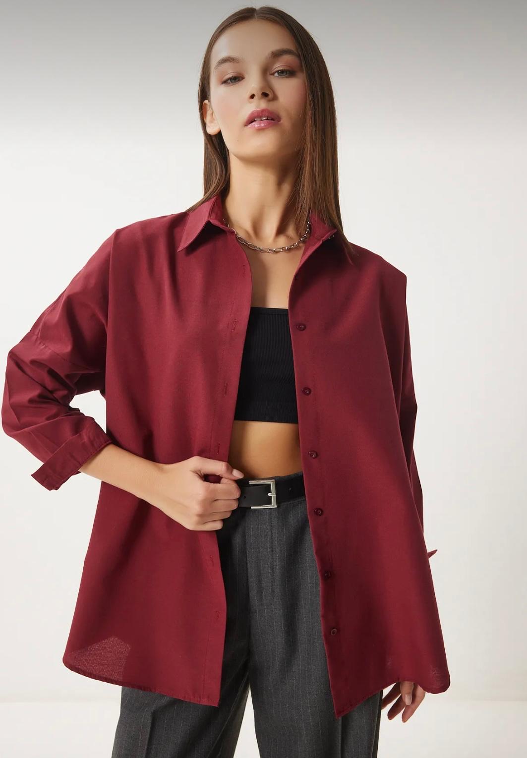 Oversize Gömlek Bordo
