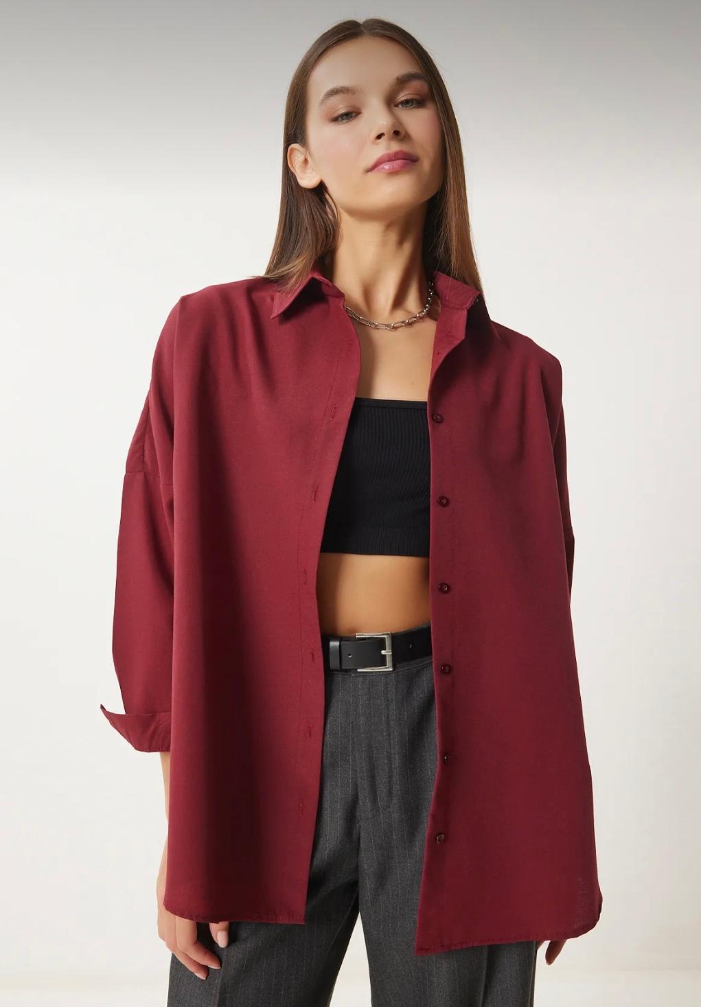 Oversize Gömlek Bordo