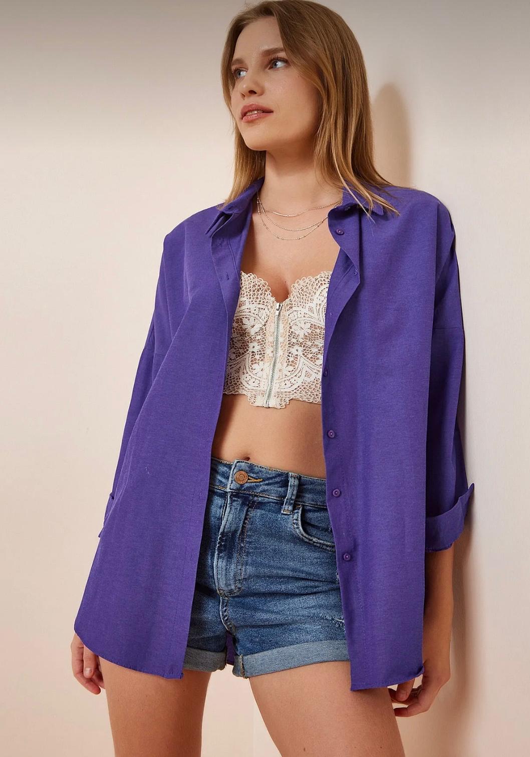 Oversize Gömlek Mor