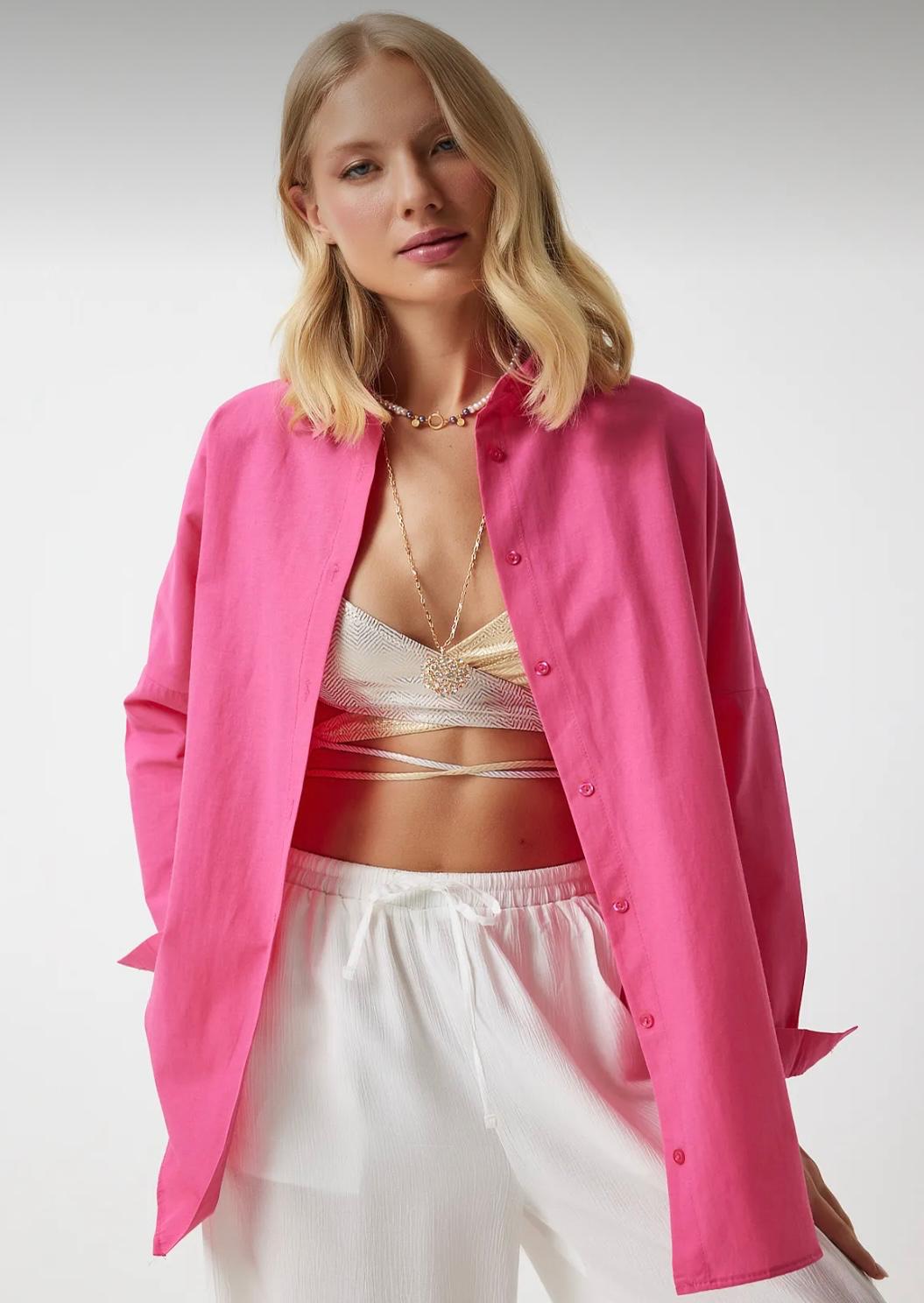 Oversize Gömlek Koyu Pembe